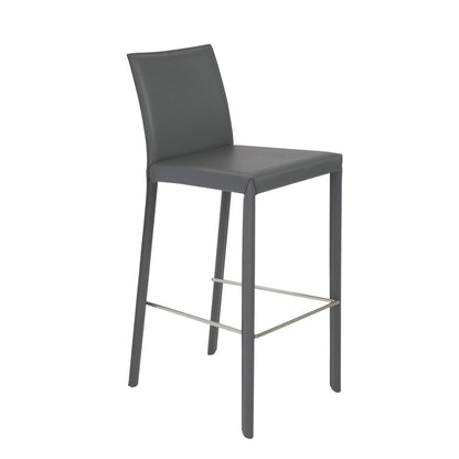 Set of Two 30" Gray Faux Leather and Steel Bar Height Bar Chairs - Loft&Timber