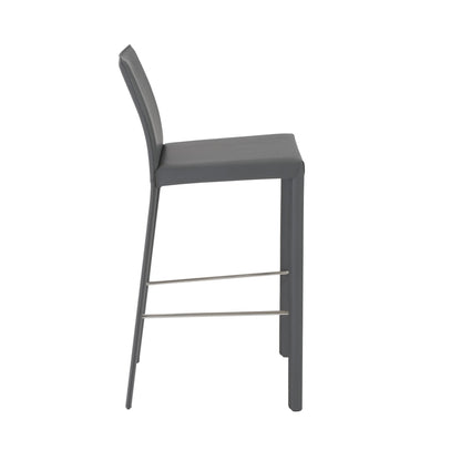 Set of Two 30" Gray Faux Leather and Steel Bar Height Bar Chairs - Loft&Timber