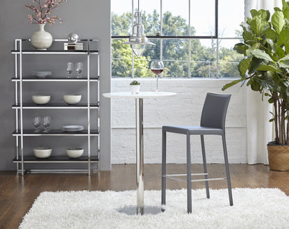 Set of Two 30" Gray Faux Leather and Steel Bar Height Bar Chairs - Loft&Timber