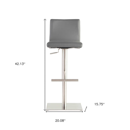 32" Gray And Silver Steel Swivel Low Back Bar Height Bar Chair - Loft&Timber