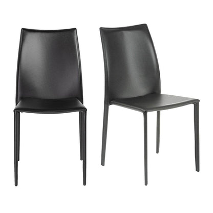 Set of Two Black Upholstered Faux Leather Dining Side Chairs - Loft&Timber