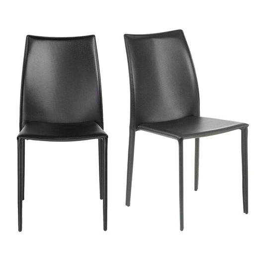 Set of Two Black Upholstered Faux Leather Dining Side Chairs - Loft&Timber