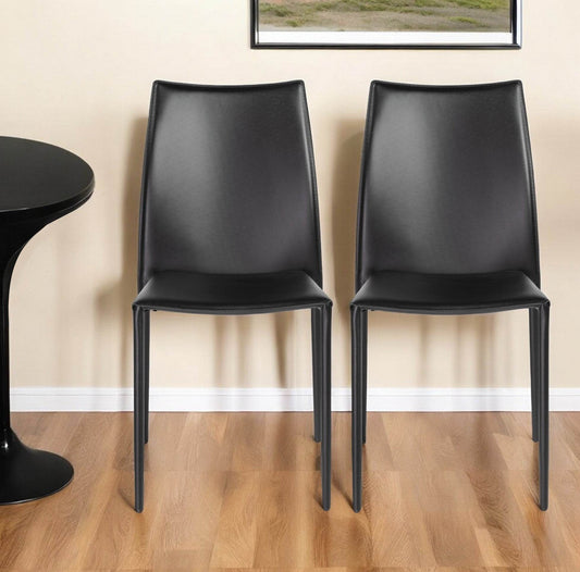 Set of Two Black Upholstered Faux Leather Dining Side Chairs - Loft&Timber
