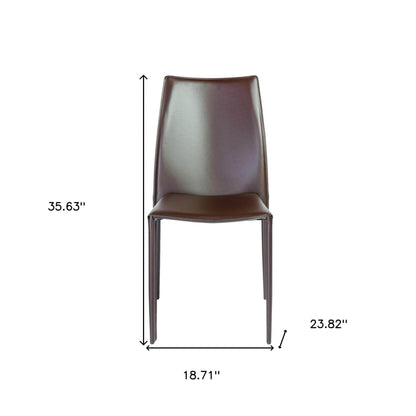 Set of Two Brown Upholstered Leather Dining Side Chairs - Loft&Timber