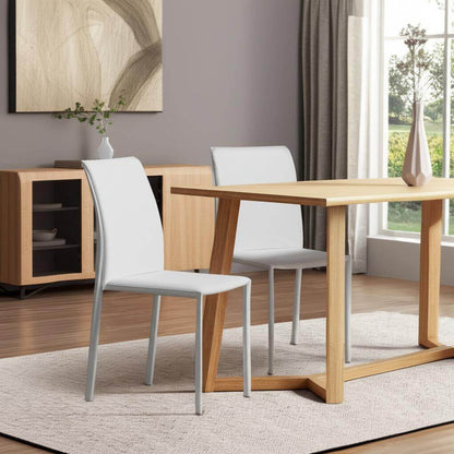 Set of Two White Upholstered Leather Dining Side Chairs - Loft&Timber