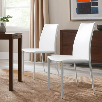 Set of Two White Upholstered Leather Dining Side Chairs - Loft&Timber