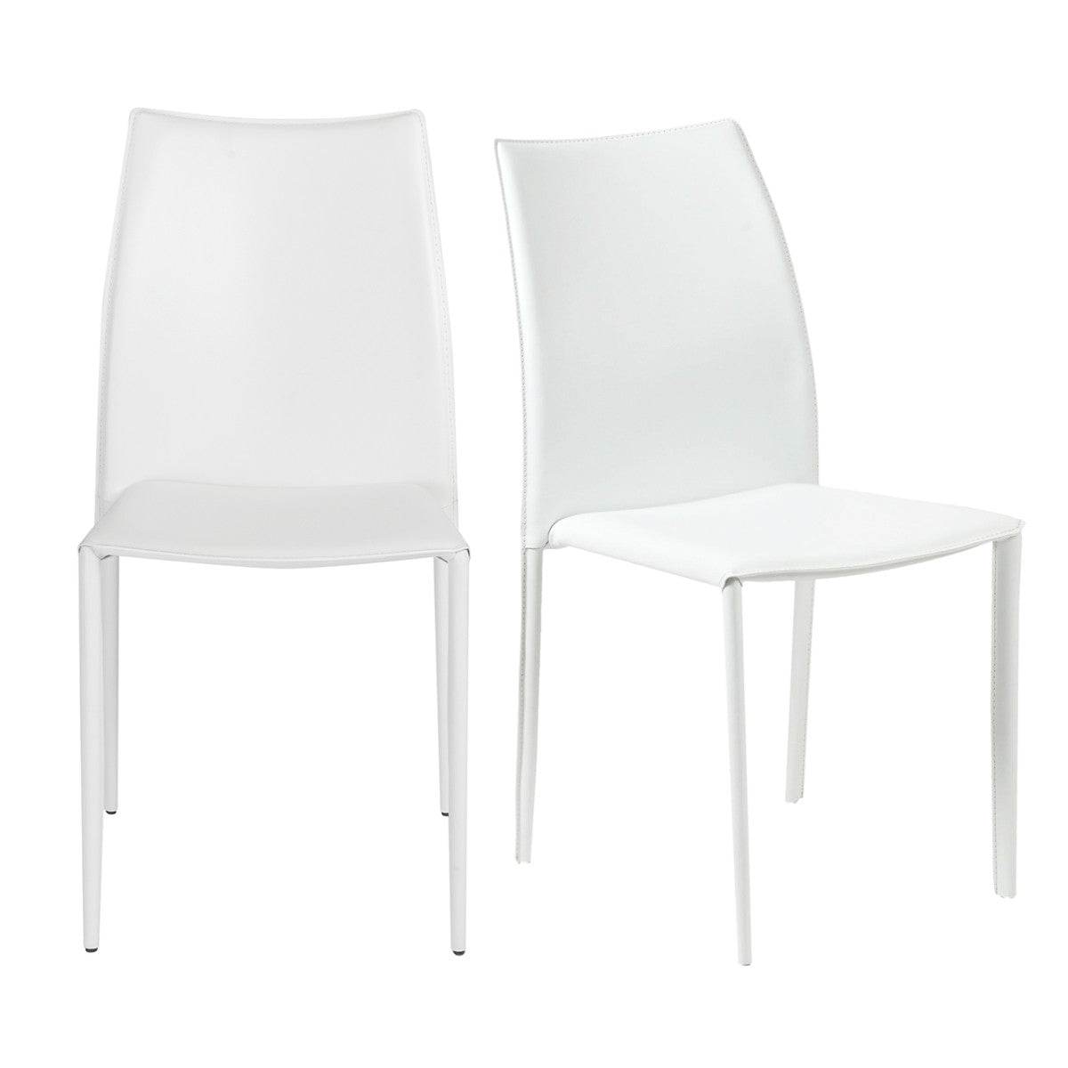 Set of Two White Upholstered Leather Dining Side Chairs - Loft&Timber