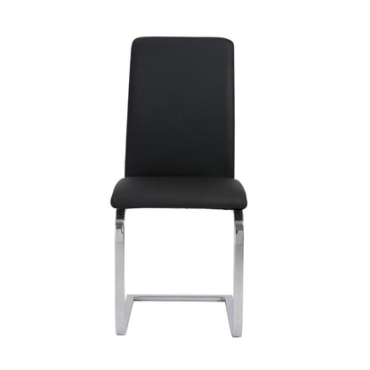 Set of Two Black and Silver Upholstered Leather Dining Side Chairs - Loft&Timber