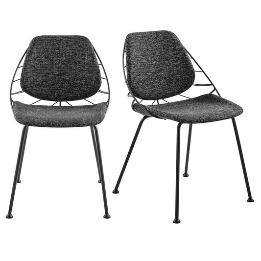 Set of Two Black Upholstered Fabric Dining Side Chairs - Loft&Timber