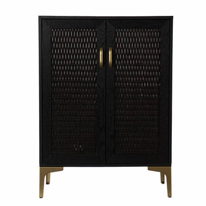 Modern Rustic Black Gold and Faux Rattan Bar Cabinet - Loft&Timber