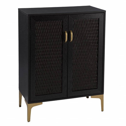 Modern Rustic Black Gold and Faux Rattan Bar Cabinet - Loft&Timber