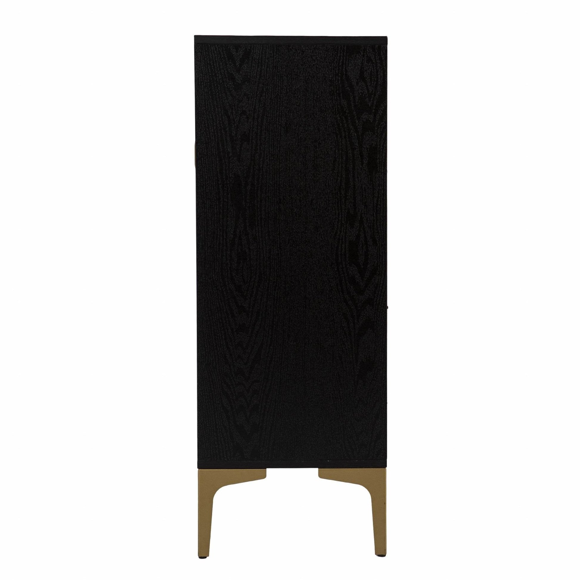 Modern Rustic Black Gold and Faux Rattan Bar Cabinet - Loft&Timber