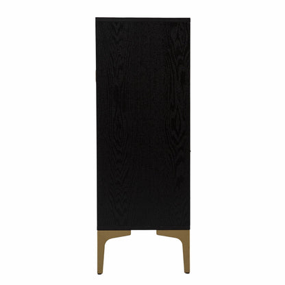 Modern Rustic Black Gold and Faux Rattan Bar Cabinet - Loft&Timber