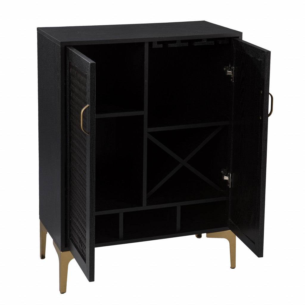 Modern Rustic Black Gold and Faux Rattan Bar Cabinet - Loft&Timber