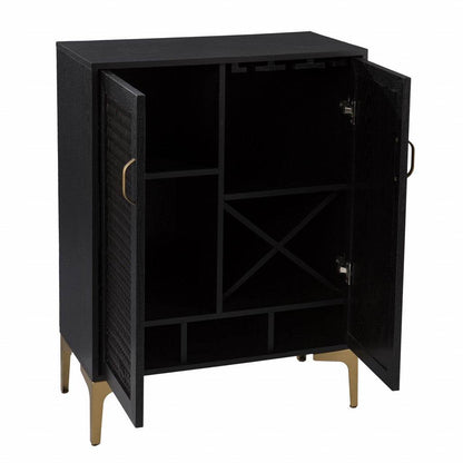 Modern Rustic Black Gold and Faux Rattan Bar Cabinet - Loft&Timber
