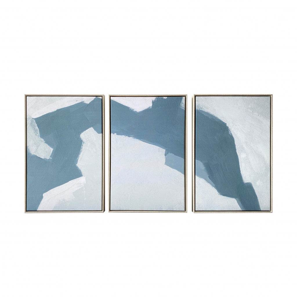 Set Of Three Blues and Grays Abstract Framed Canvas Wall Art Floater Frame Graphic Art Wall Art - Loft&Timber