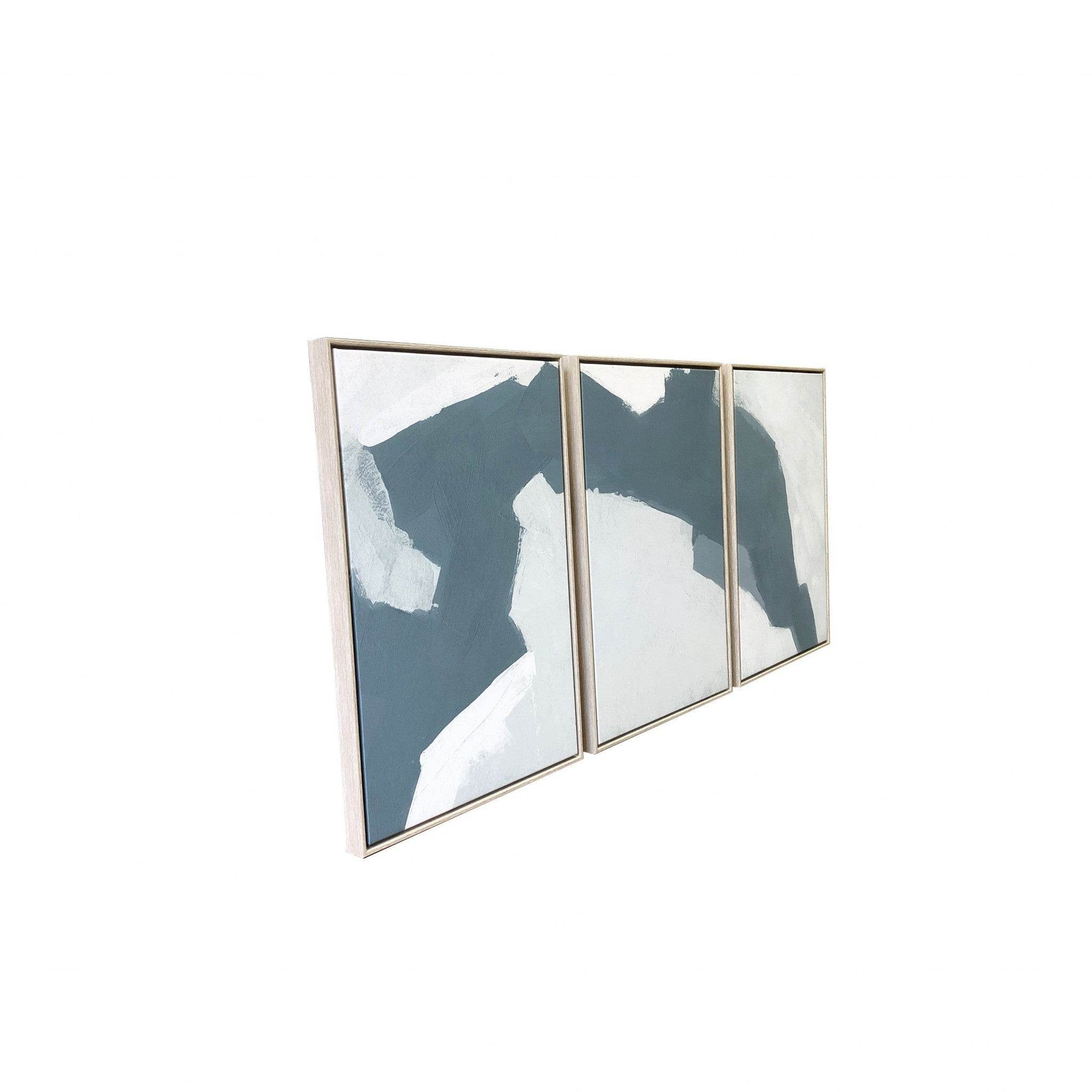Set Of Three Blues and Grays Abstract Framed Canvas Wall Art Floater Frame Graphic Art Wall Art - Loft&Timber