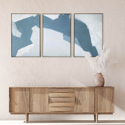 Set Of Three Blues and Grays Abstract Framed Canvas Wall Art Floater Frame Graphic Art Wall Art - Loft&Timber