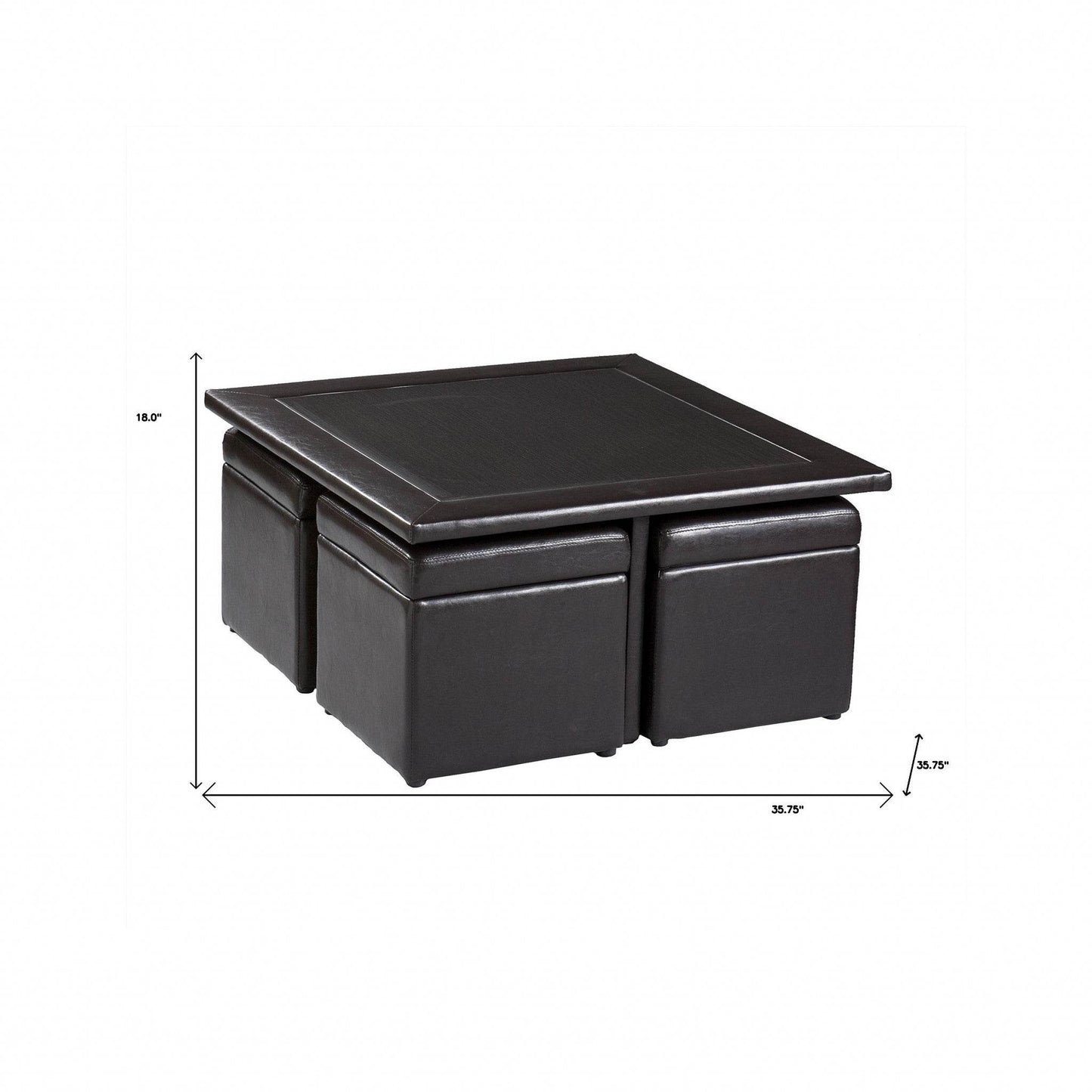 Five Piece Dark Brown Faux Leather Coffee Table and Storage Ottoman Set - Loft&Timber