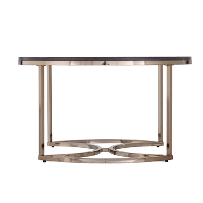 32" Champagne And Charcoal Manufactured Wood And Metal With Iron Round Coffee Table - Loft&Timber