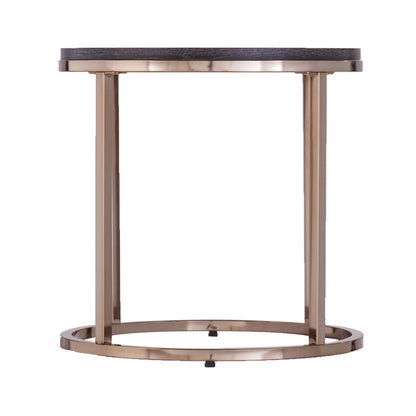 32" Champagne And Charcoal Manufactured Wood And Metal With Iron Round Coffee Table - Loft&Timber