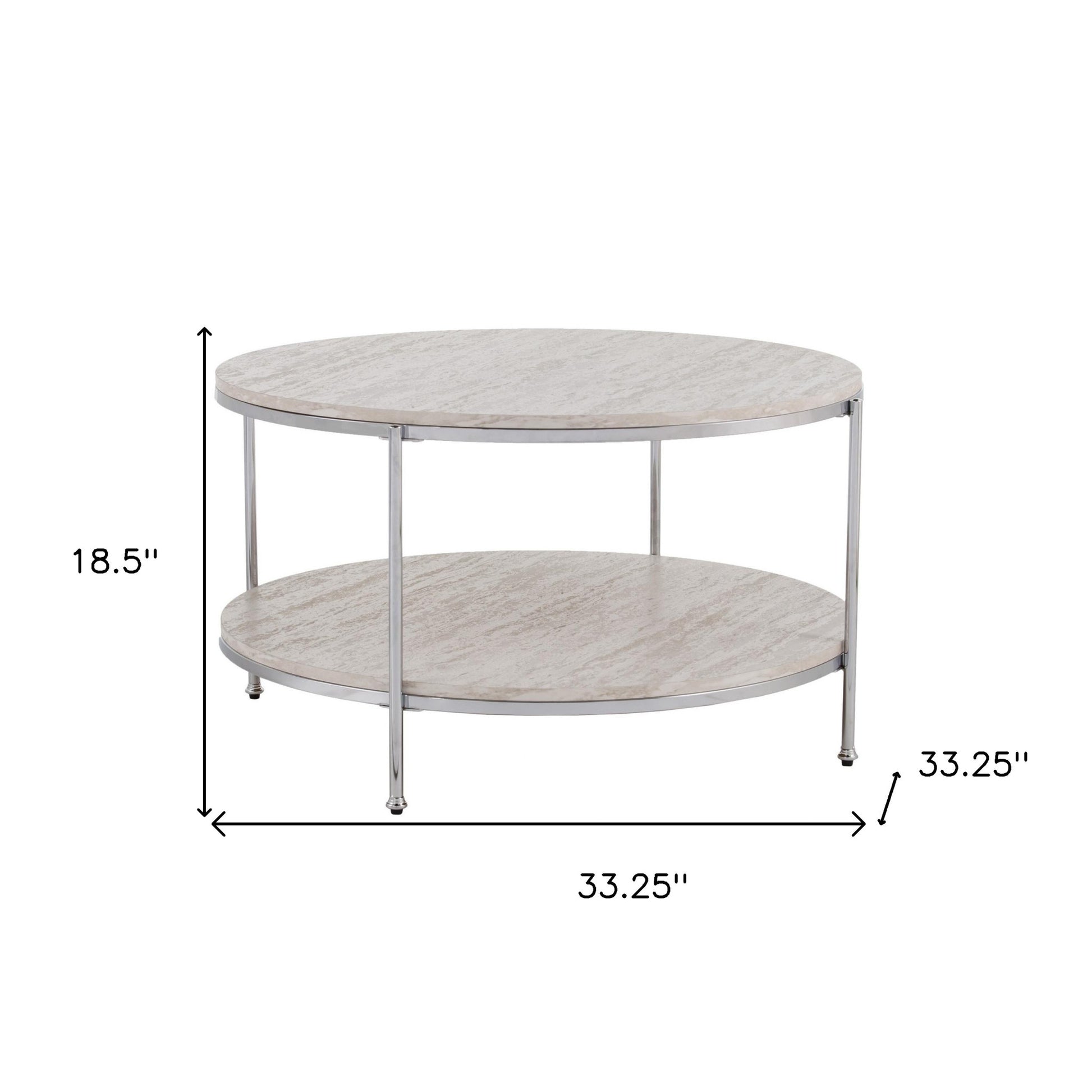 33" Chrome Faux Marble And Metal Round Coffee Table - Loft&Timber
