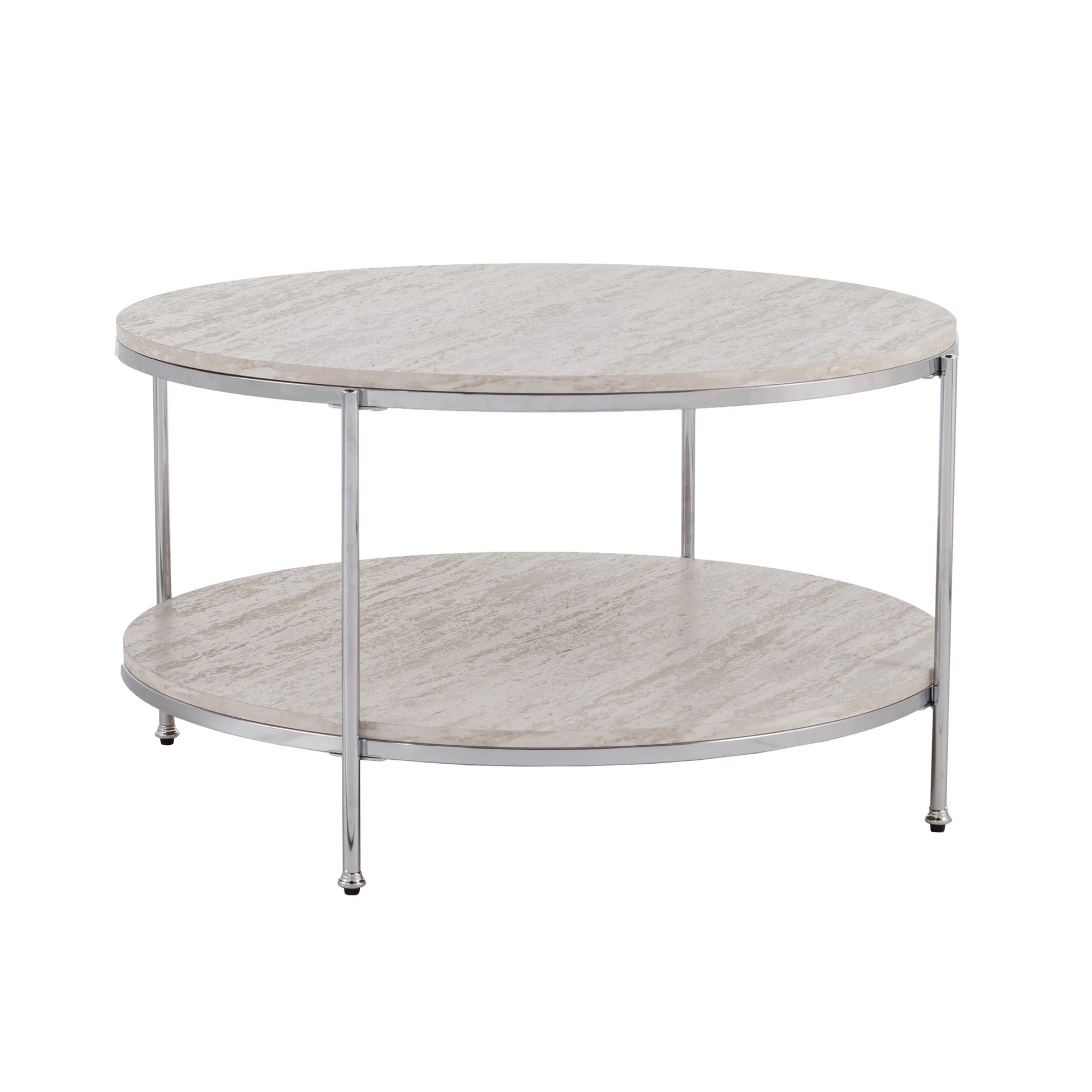 33" Chrome Faux Marble And Metal Round Coffee Table - Loft&Timber