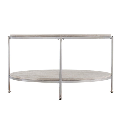33" Chrome Faux Marble And Metal Round Coffee Table - Loft&Timber
