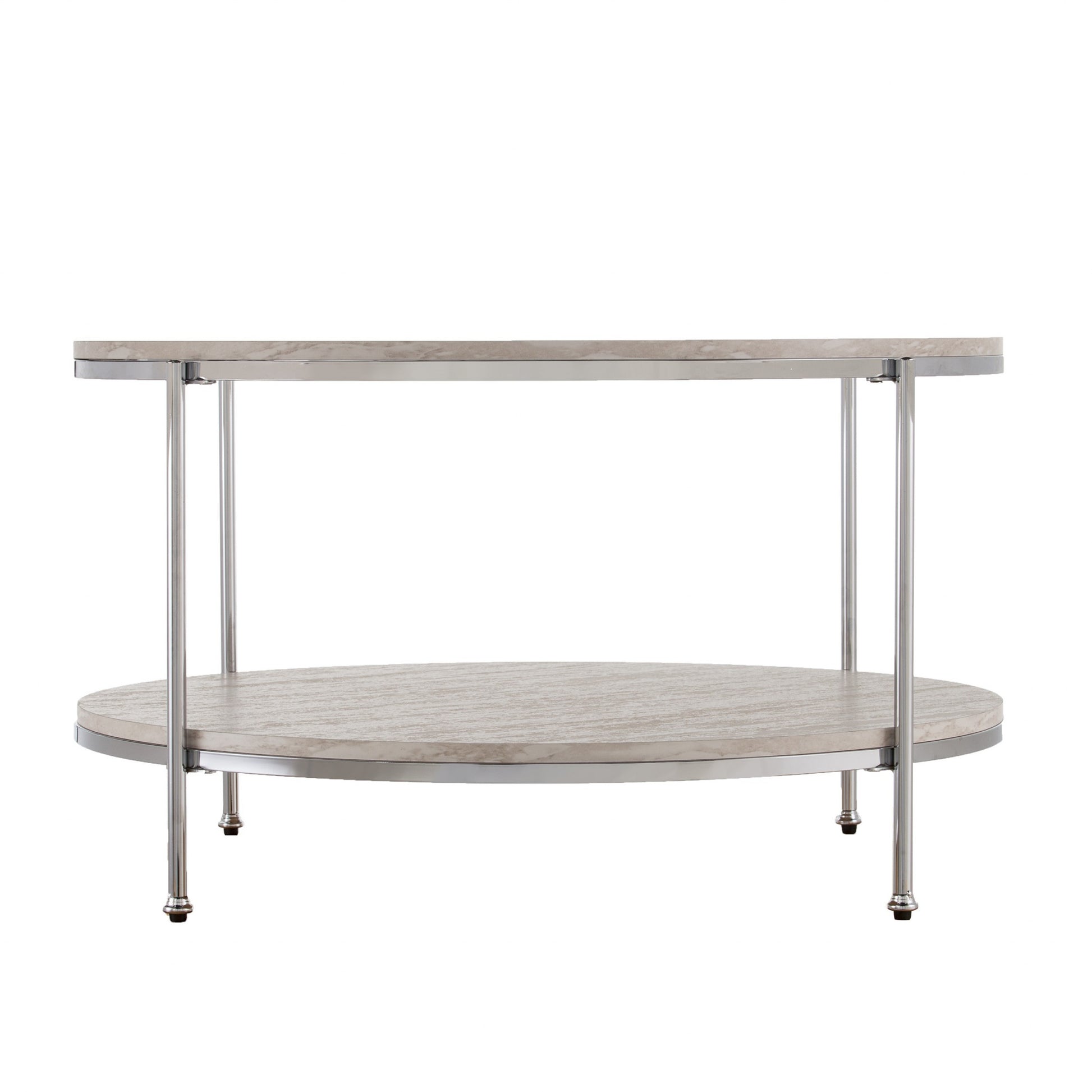 33" Chrome Faux Marble And Metal Round Coffee Table - Loft&Timber