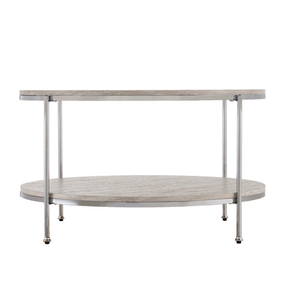 33" Chrome Faux Marble And Metal Round Coffee Table - Loft&Timber