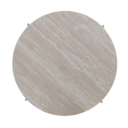 33" Chrome Faux Marble And Metal Round Coffee Table - Loft&Timber