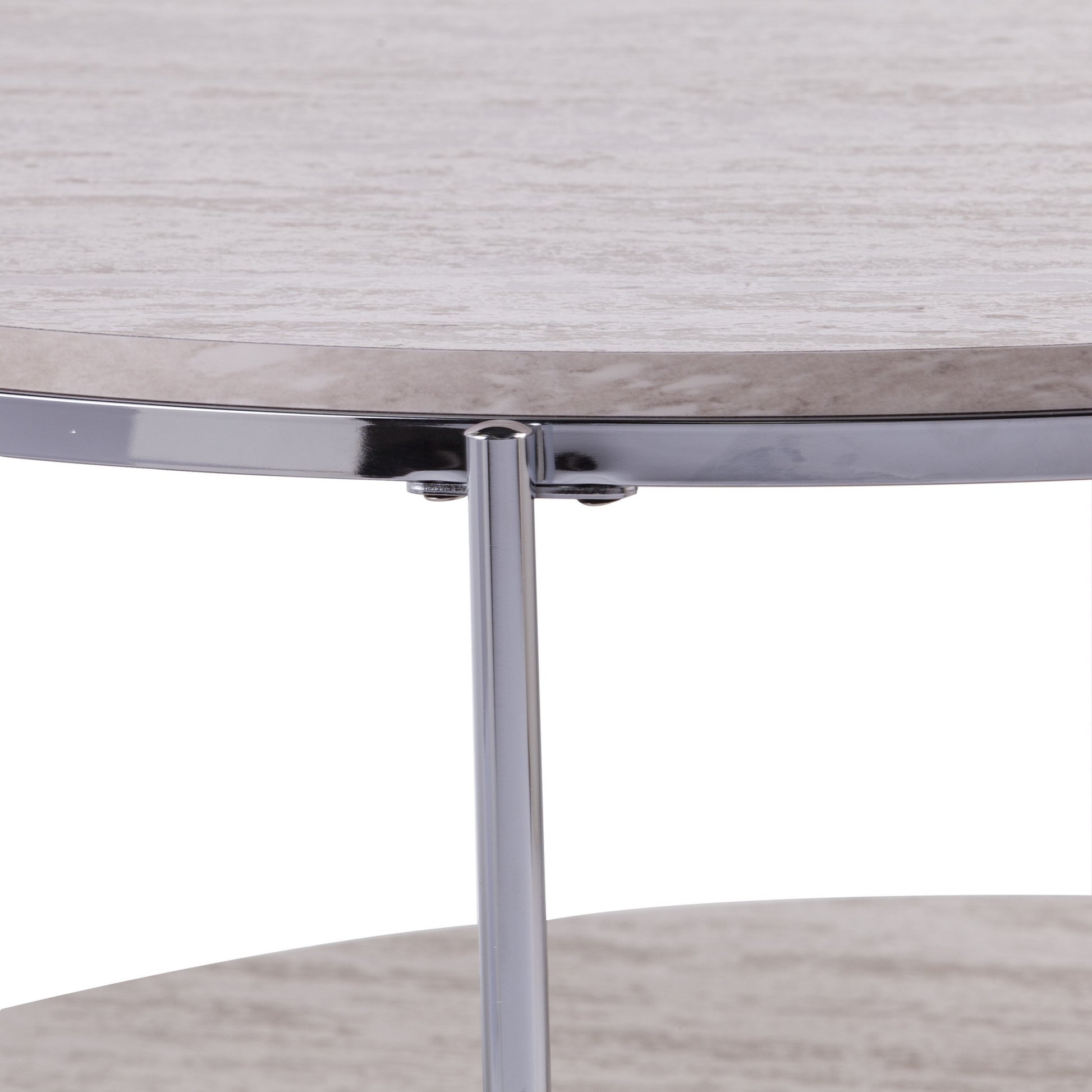 33" Chrome Faux Marble And Metal Round Coffee Table - Loft&Timber