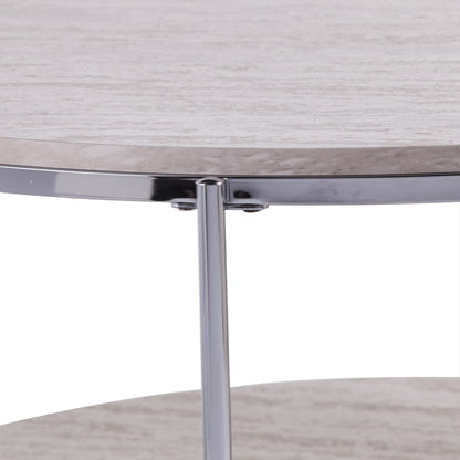 33" Chrome Faux Marble And Metal Round Coffee Table - Loft&Timber