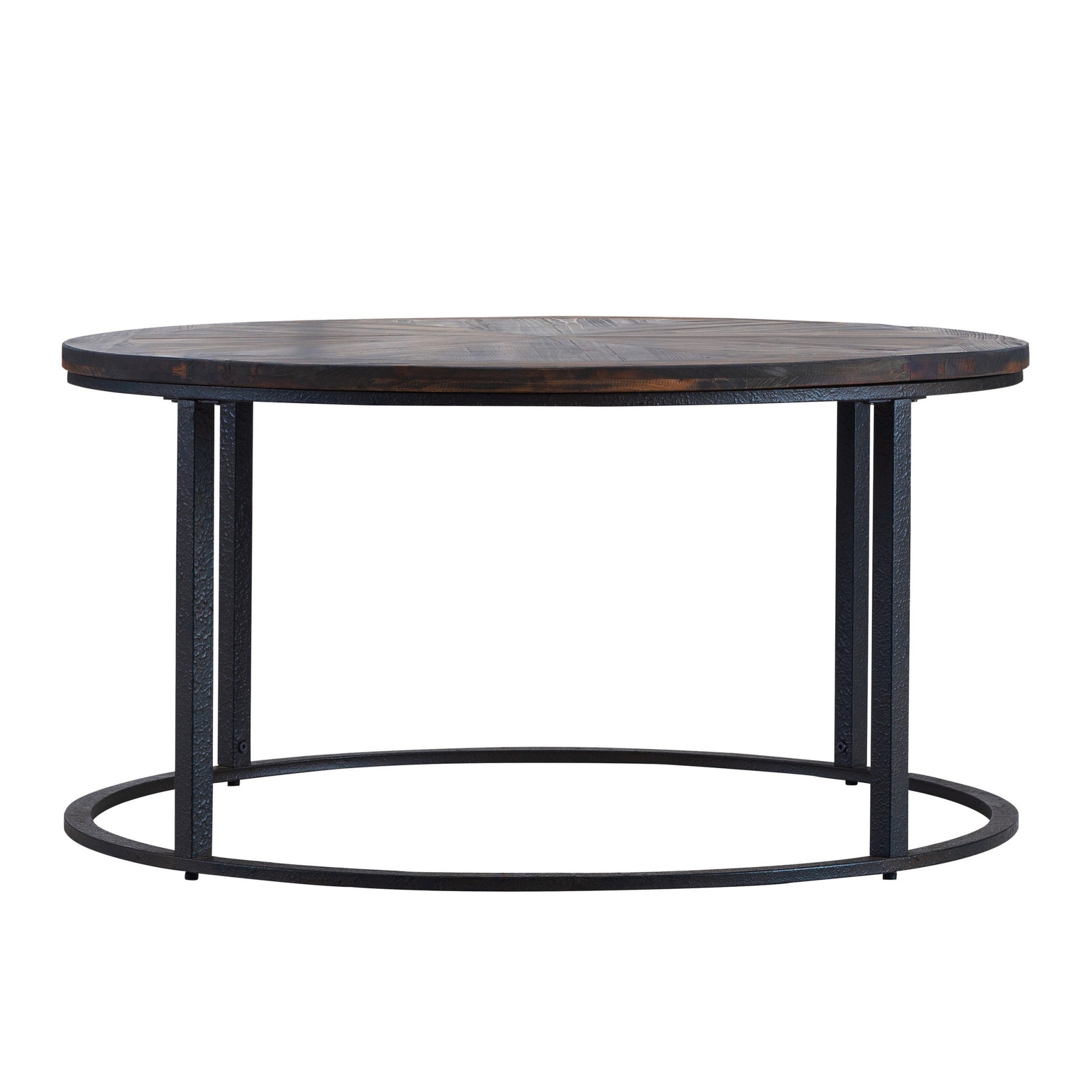36" Natural And Brown Reclaimed Wood And Metal Round Coffee Table - Loft&Timber
