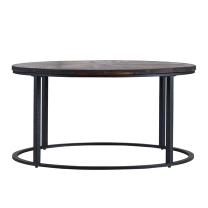 36" Natural And Brown Reclaimed Wood And Metal Round Coffee Table - Loft&Timber