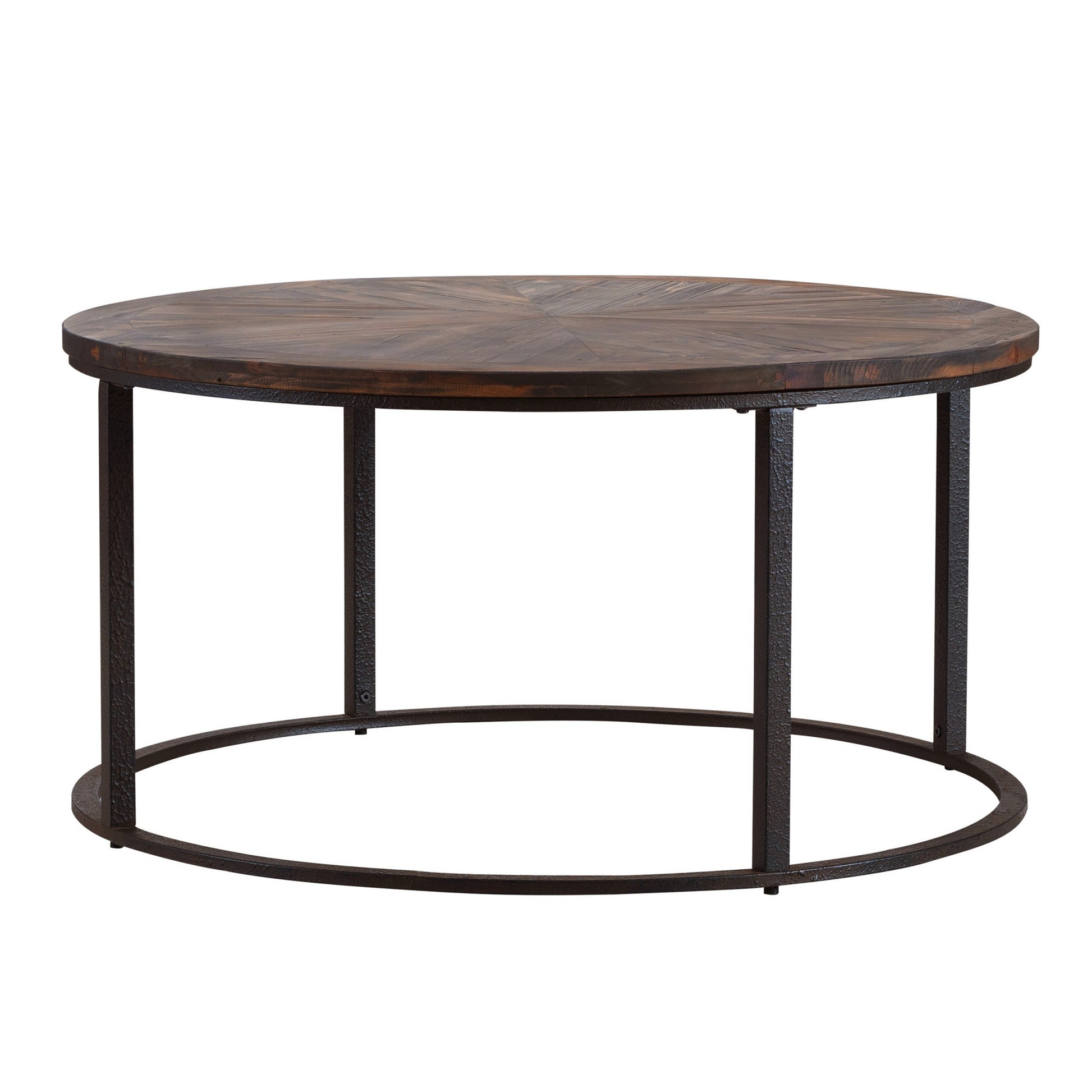 36" Natural And Brown Reclaimed Wood And Metal Round Coffee Table - Loft&Timber