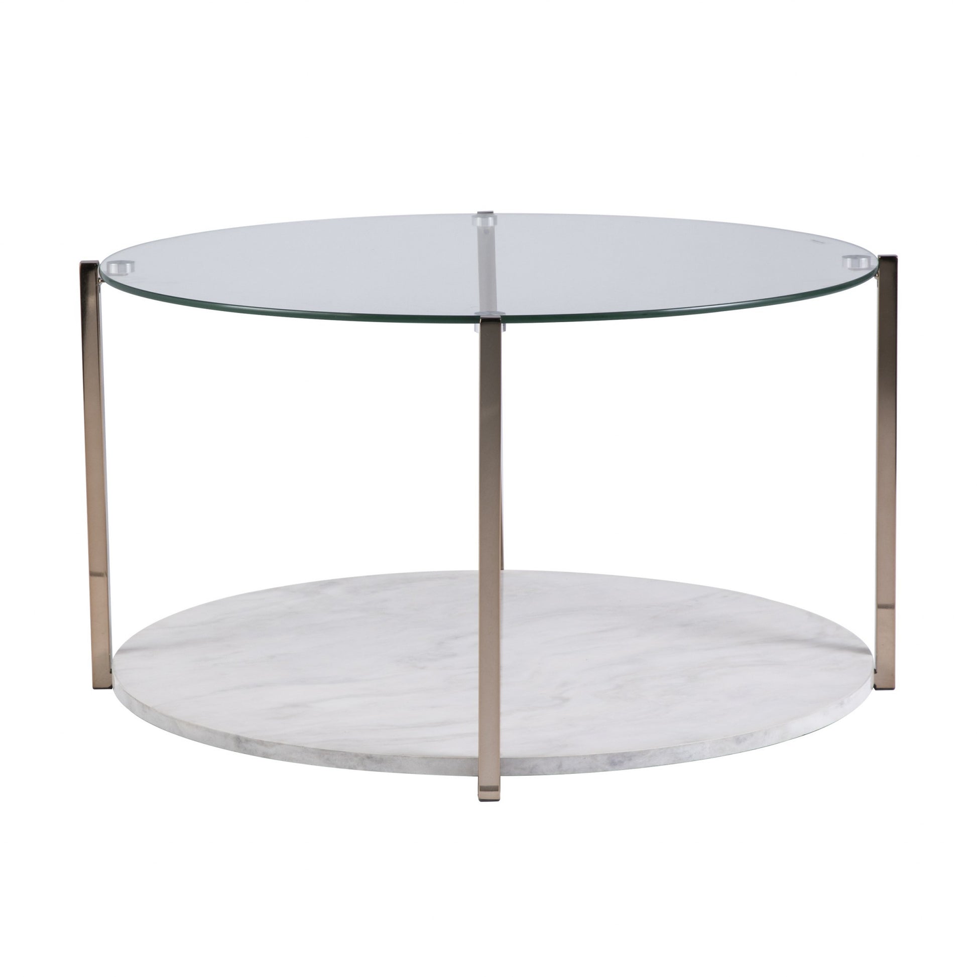 33" Gold Glam Glass And Faux Marble Two Tier Round Coffee Table - Loft&Timber