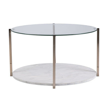 33" Gold Glam Glass And Faux Marble Two Tier Round Coffee Table - Loft&Timber
