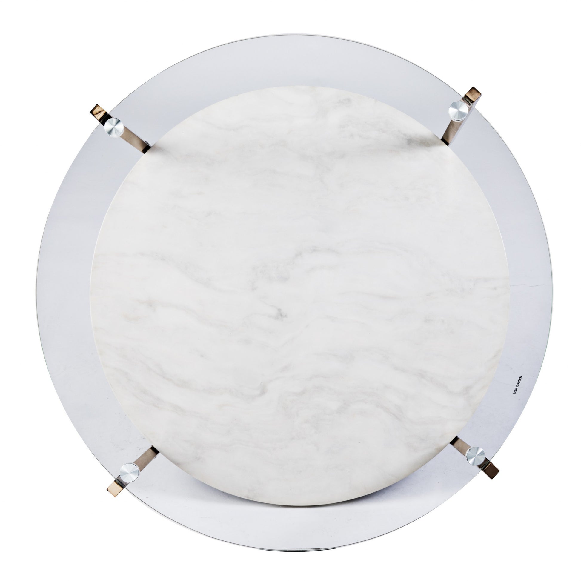 33" Gold Glam Glass And Faux Marble Two Tier Round Coffee Table - Loft&Timber