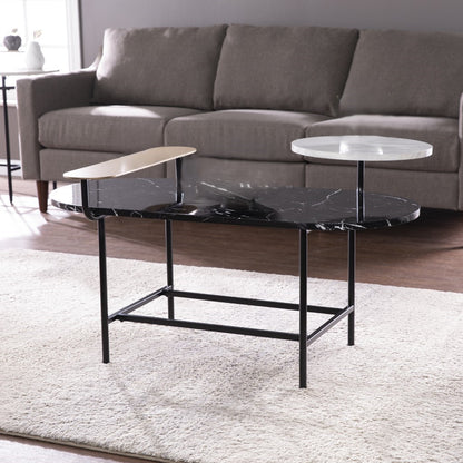 42" Black Faux Marble And Metal With Iron Coffee Table - Loft&Timber