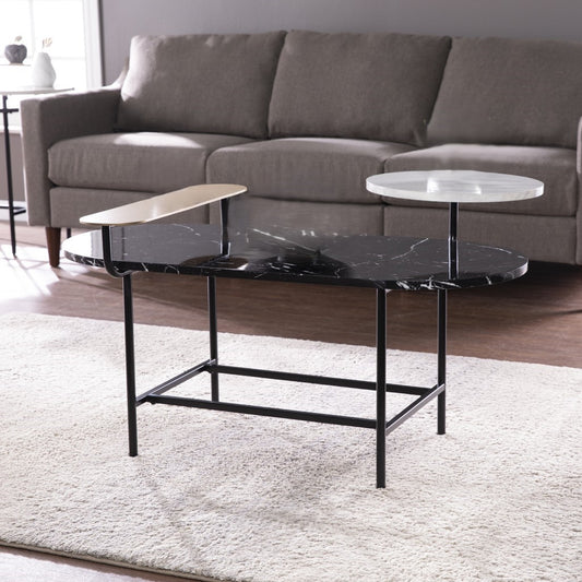 42" Black Faux Marble And Metal With Iron Coffee Table - Loft&Timber