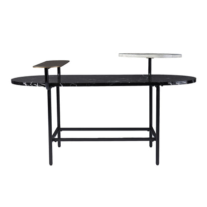 42" Black Faux Marble And Metal With Iron Coffee Table - Loft&Timber