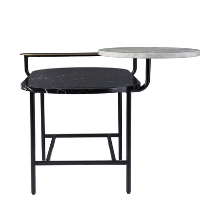 42" Black Faux Marble And Metal With Iron Coffee Table - Loft&Timber
