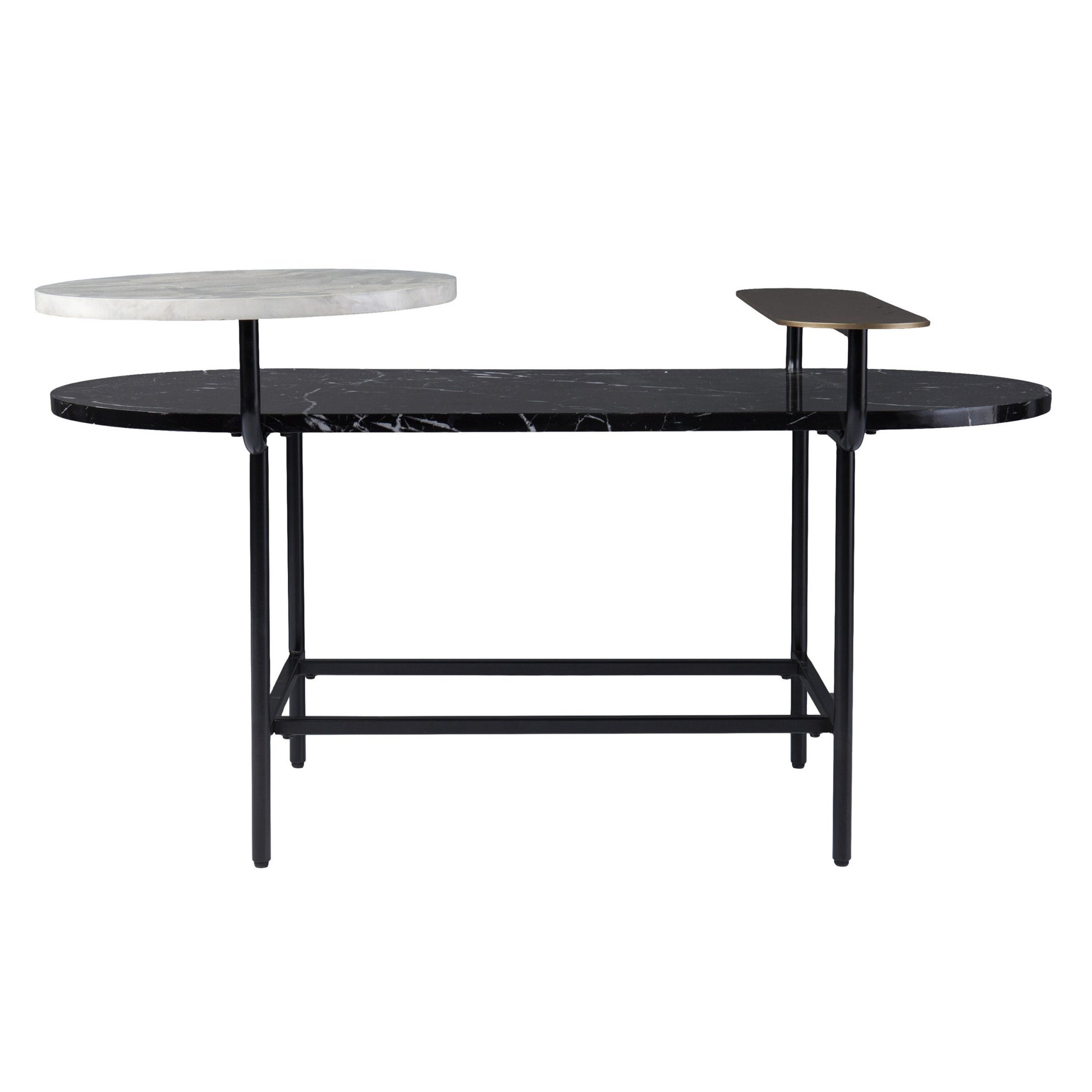 42" Black Faux Marble And Metal With Iron Coffee Table - Loft&Timber