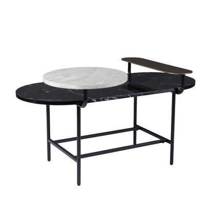 42" Black Faux Marble And Metal With Iron Coffee Table - Loft&Timber