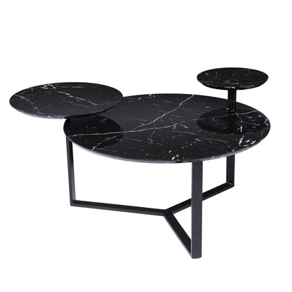 43" Black Faux Marble And Metal With Iron Round Coffee Table - Loft&Timber