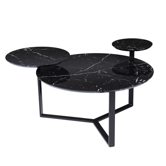 43" Black Faux Marble And Metal With Iron Round Coffee Table - Loft&Timber