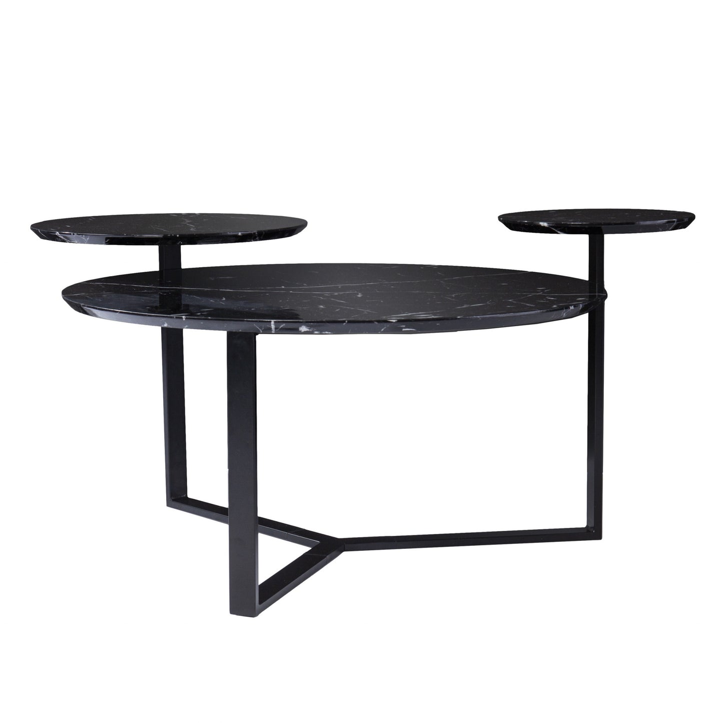 43" Black Faux Marble And Metal With Iron Round Coffee Table - Loft&Timber