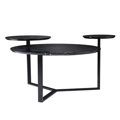 43" Black Faux Marble And Metal With Iron Round Coffee Table - Loft&Timber