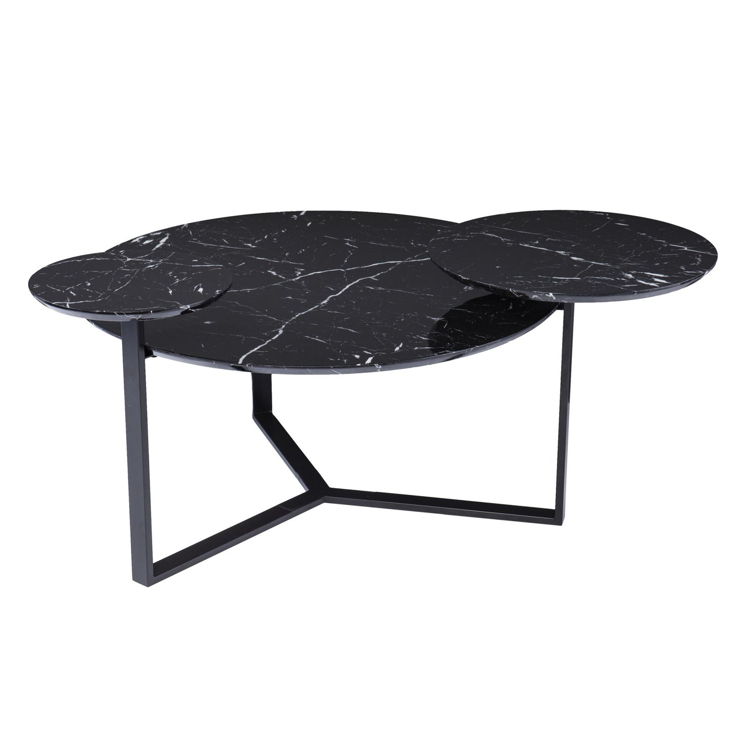 43" Black Faux Marble And Metal With Iron Round Coffee Table - Loft&Timber